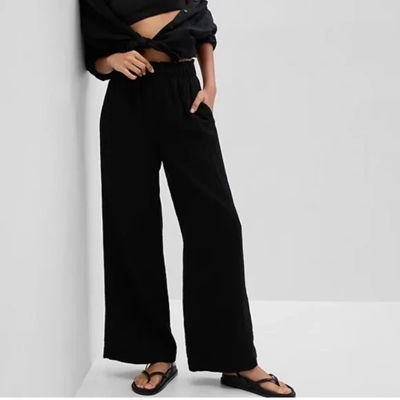 NWT! GAP Black Wide-Leg Gauzy Crinkle Pants Lightweight - Large Reg & XL TALL🩷 - Picture 3 of 8